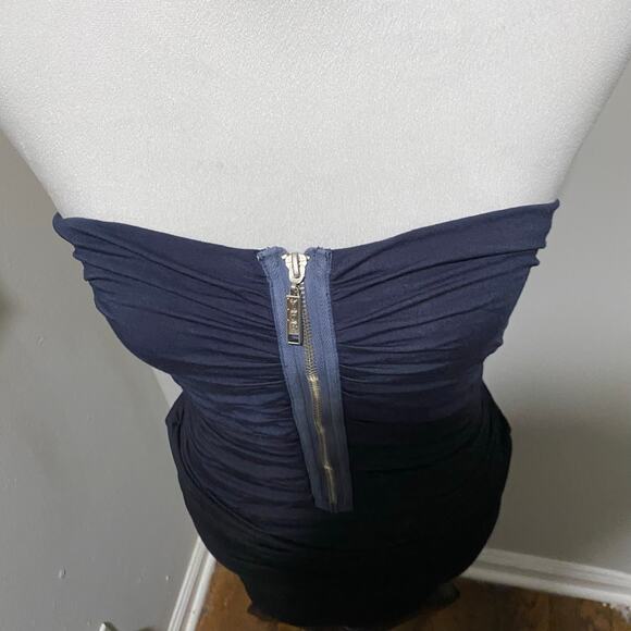 Young Fabulous Broke Strapless Navy to Black Ombré Ruched Dress, Sz Sm - Picture 9 of 11